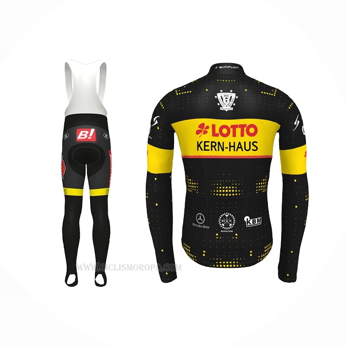 2022 Ropa Ciclismo Lotto-Kern Haus Negro Amarillo Mangas Largas y Culotte Lunga